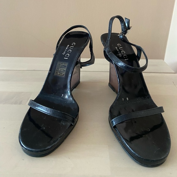 Tom Ford for Gucci lucite wedge block heels. Black patent leather. - Picture 2 of 9